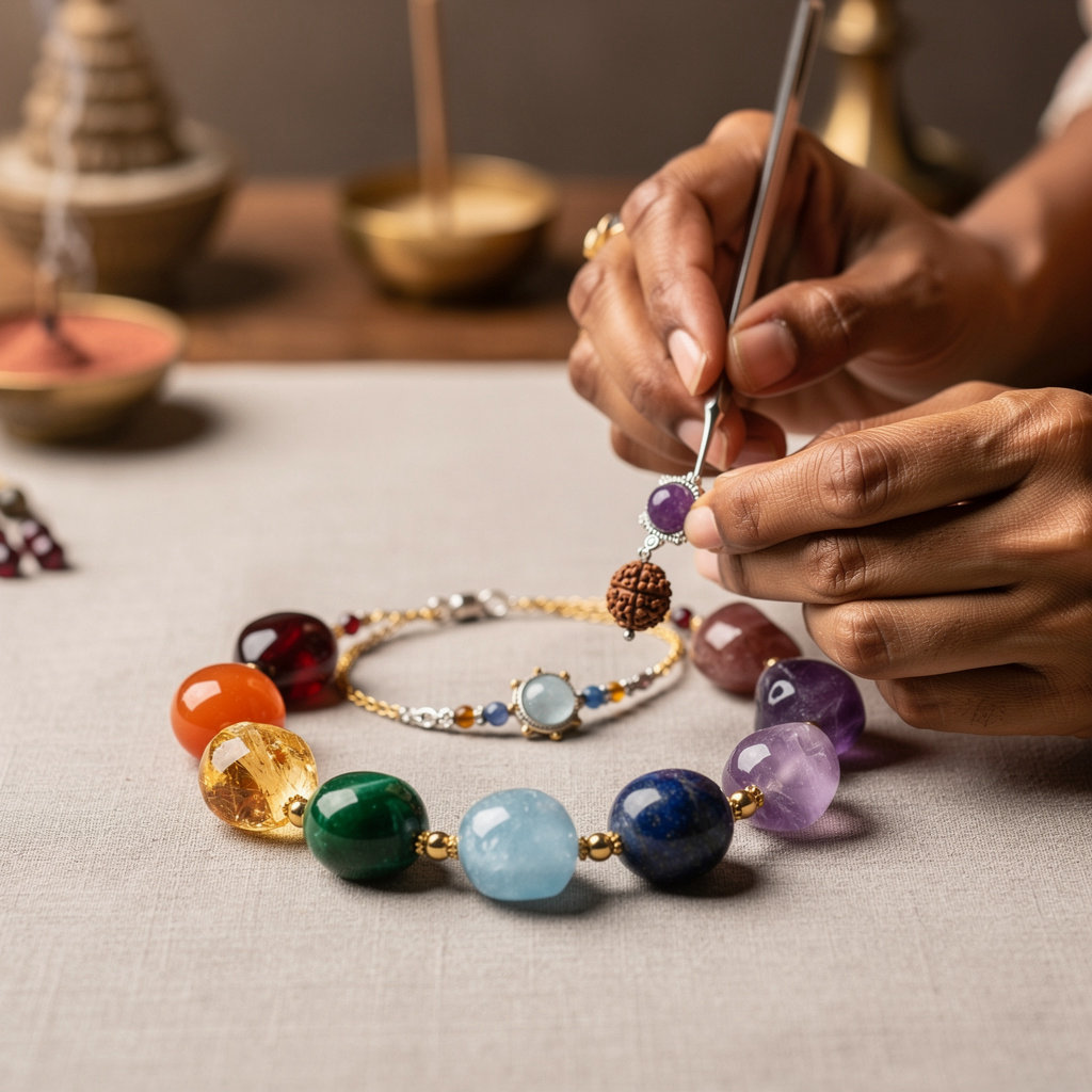 Aadhyaatmik chakra gemstone guide showing seven energy centers and healing stones