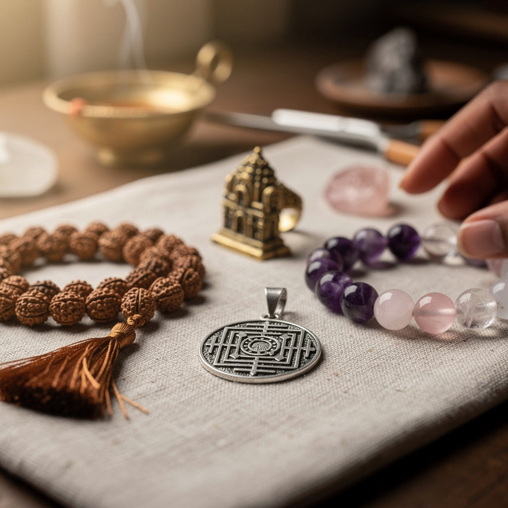 Aadhyaatmik sacred jewelry collections - gemstone, mantra, chakra, and god symbol pieces