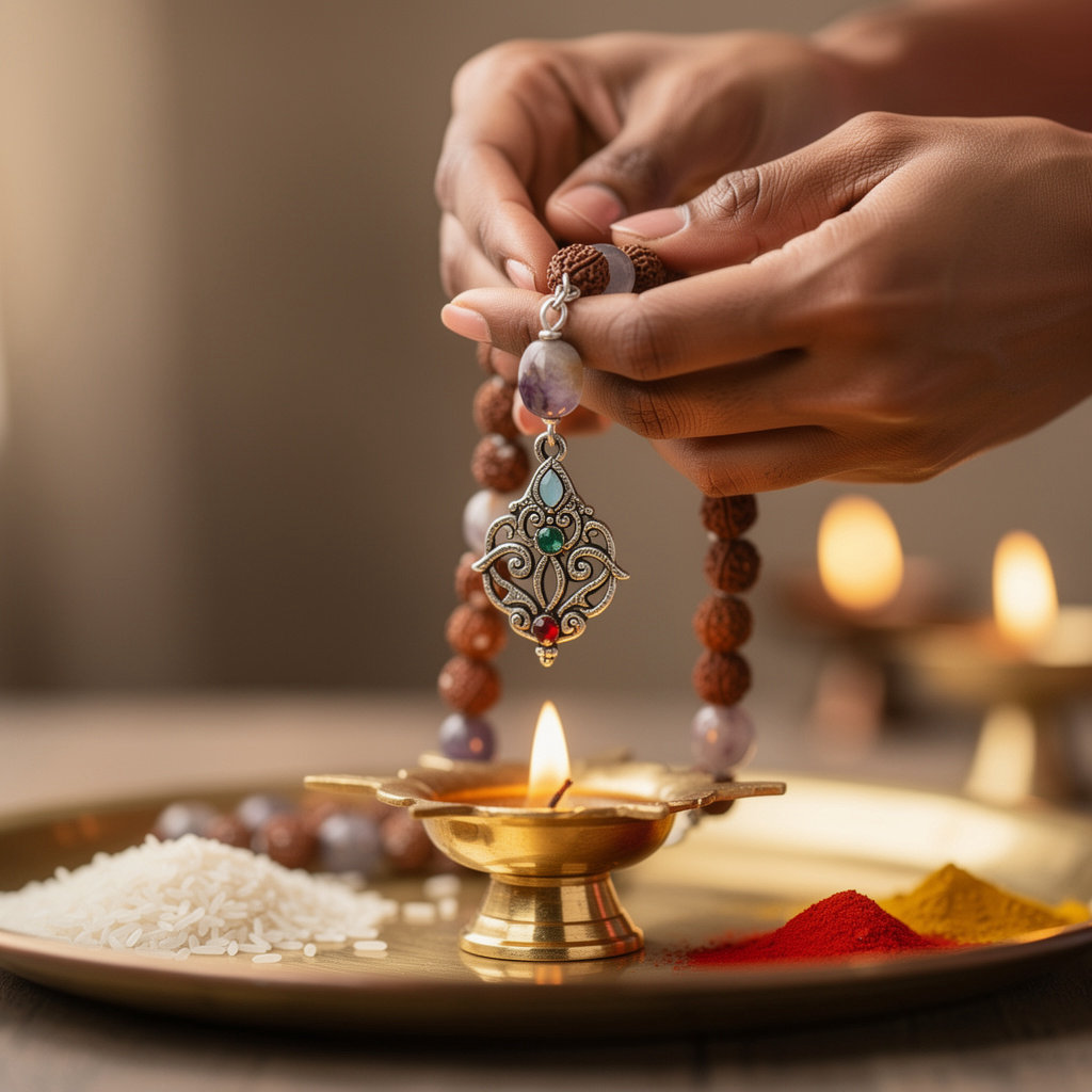 Aadhyaatmik temple energization ritual - sacred mantra chanting and spiritual charging of certified gemstone jewelry