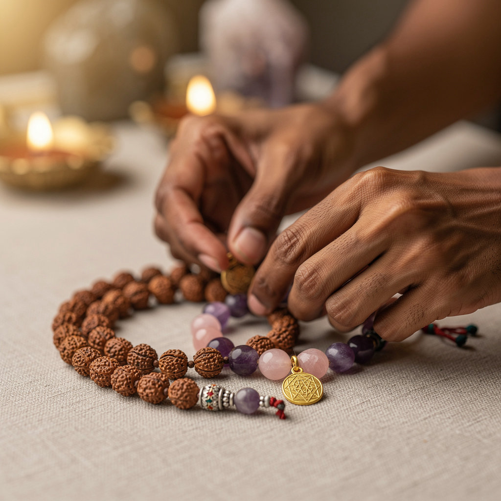 Aadhyaatmik bestselling spiritual jewelry collection including om bracelets, chakra stones, and protection pendants